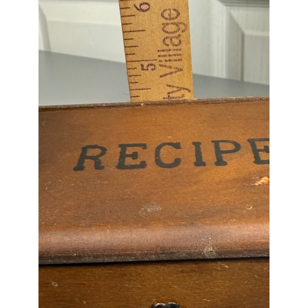 Vintage Wood Recipe Box Rooster Metal Emblem Farmhouse Primitive Kitchen Decor